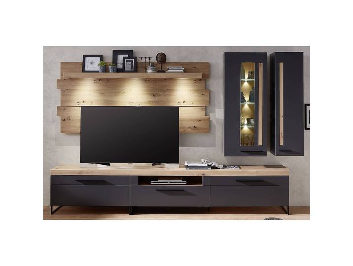 Ensemble meubles TV I 5 élém. Façade : MDF panneau de fibres à densité moyenne verni Corps et étagère murale : panneau aggloméré verni
