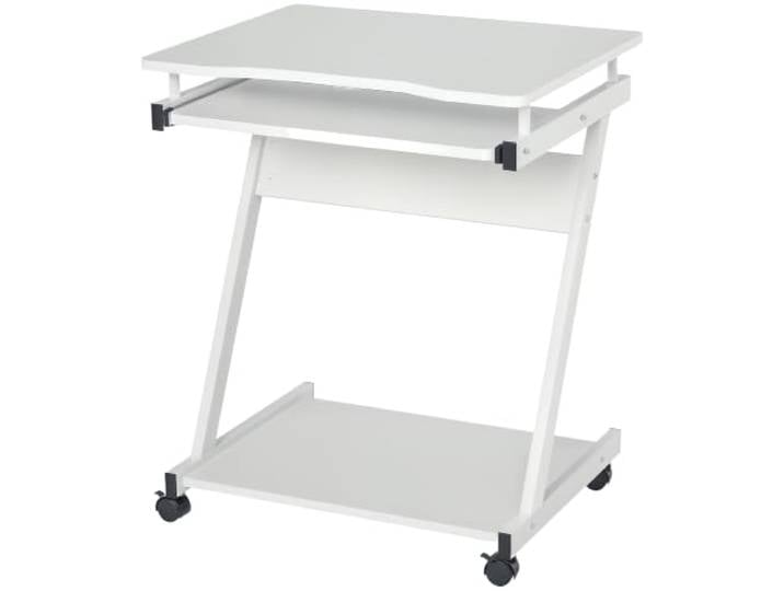 HOMCOM Bureau Informatique Roulant Bureau Mobile Table d'Ordinateur Blanc Tablette Coulissante Clavier + Étagère