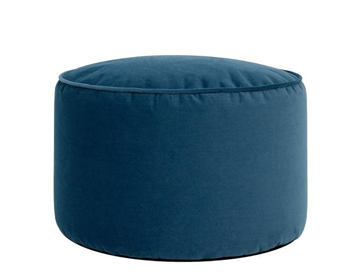Pouf repose-pieds rond velours bleu marine