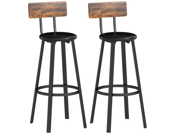Homcom Barhocker 2er Set Spanplatte Metall Rustikal-Braun Schwarz, Nachbildung, Füllung: Schaumstoff, eckig, 36.5x99.5x41.6 cm, Esszimmer, Barmöbel, Barhocker