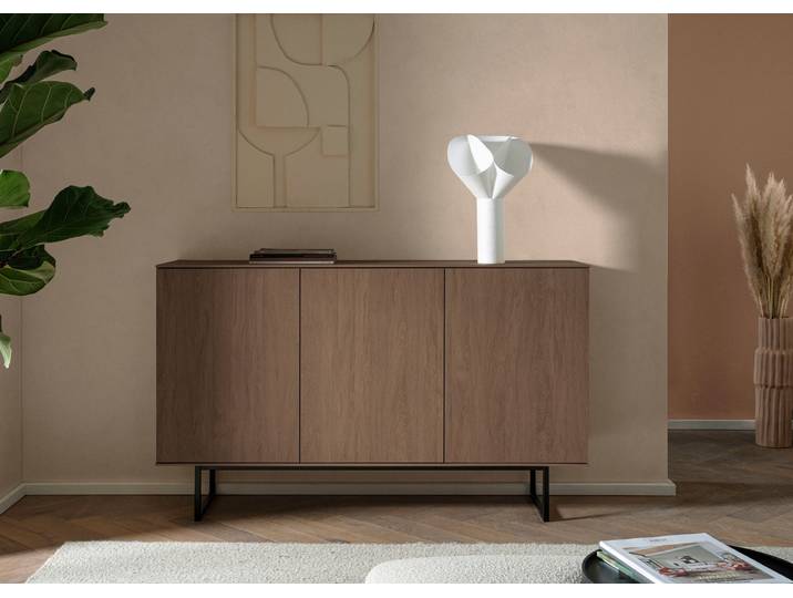 Sideboard HOME AFFAIRE Lund, moderner Schrank, Kommode mit Kufengestell , braun (nussbaum), B:150cm H:90cm T:40cm, Holzwerkstoff, Sideboards, Sideboard, optisch dünner Oberboden, hochwertige Optik, ausreichend Stauraum