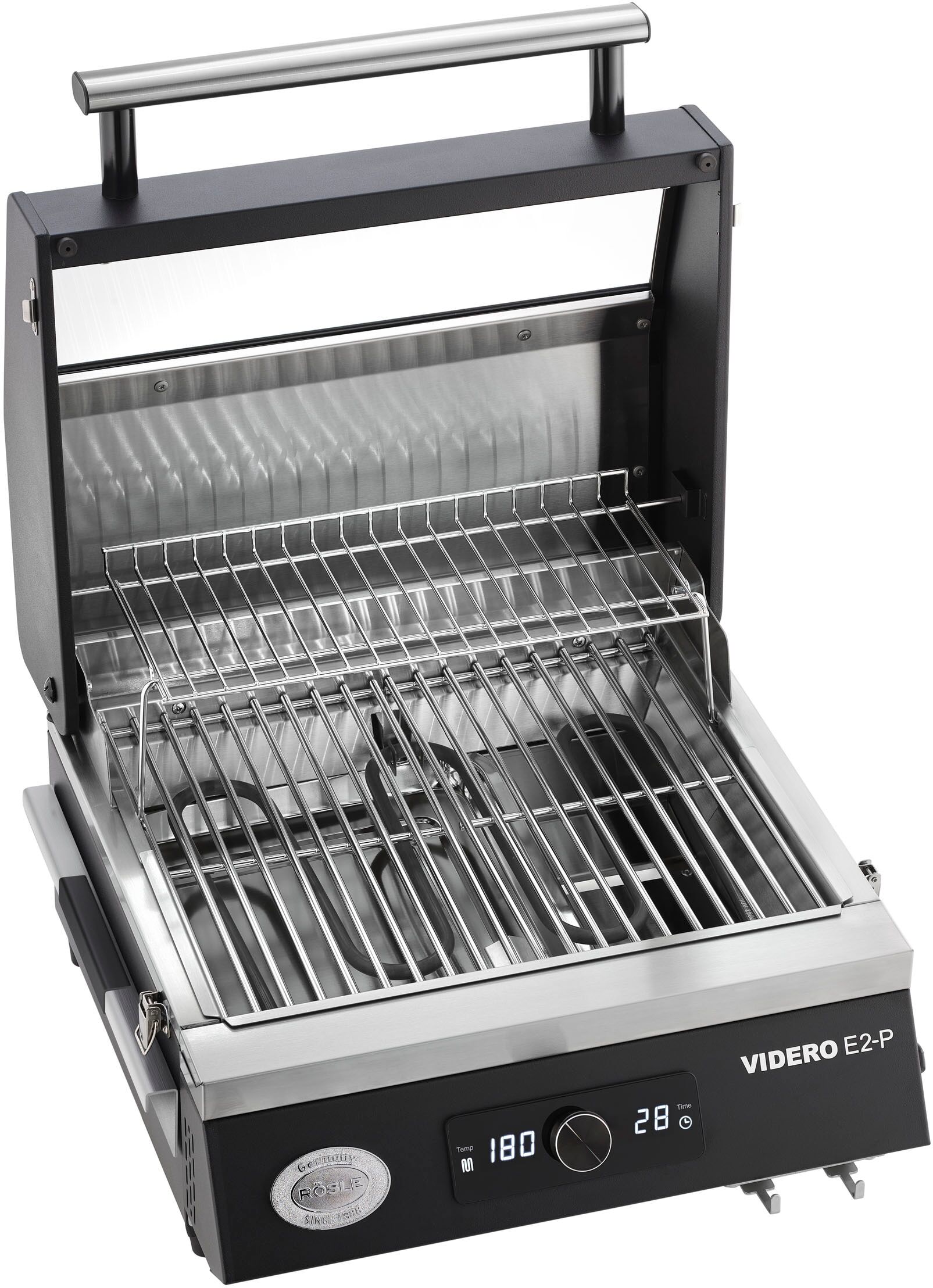 Elektrogrill RÖSLE "BBQ-Portable Videro E2-P", schwarz, B:47,5cm H:35cm T:49,5cm, Kontaktgrill_Standgrill_Tischgrill_Teppanyakigrill, Elektrogrill, tragbar, Variable Temperatursteuerung, Betrachtungsfenster