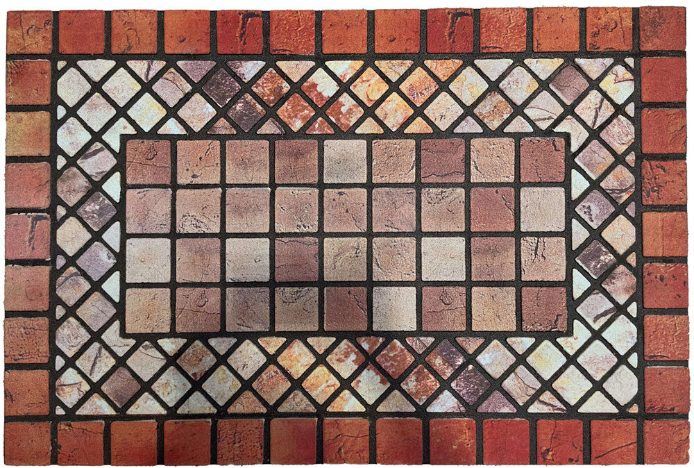 NICOMAN Recycled Rubber Elegant Tile Doormat Red Border 44cm W X 75cm L