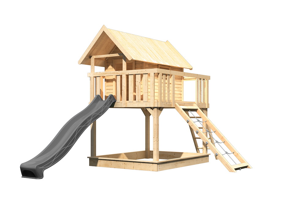 KARIBUHOLZT Stelzenhaus Fidel 198x243x330 natur m.Rutsche und Netzrampe 16988432