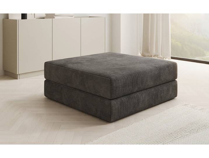 Beistellhocker Lazy in Cord - Grau - Cord - Luxusbetten24