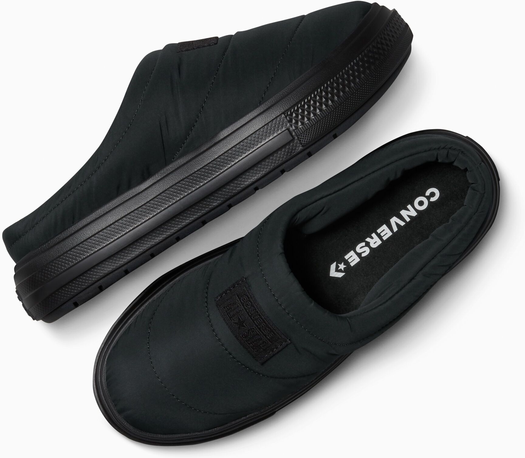 Slip-On Sneaker CONVERSE "CHUCK TAYLOR ALL STAR ELEMENTS MULE", Gr. 42, atmungsaktiv wärmend, schwarz (schwarz, schwarz, schwarz), Textil, Schuhe Slip-On Sneaker, gefüttert, wasserabweisend