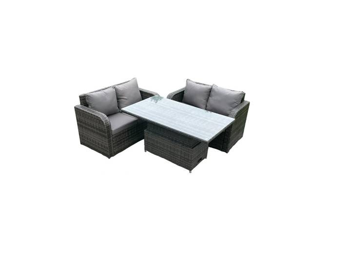 Fimous Gartenmöbelset Polyrattan 4-Sitzer, Dunkelgrau, Metall, Gartenmöbel, Gartengarnituren, Gartenmöbel-Sets