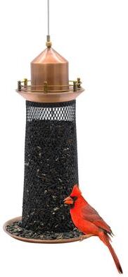 Good Directions Copper Lighthouse Bird Feeder - Featuring Brass Accents with Black Mesh Tube