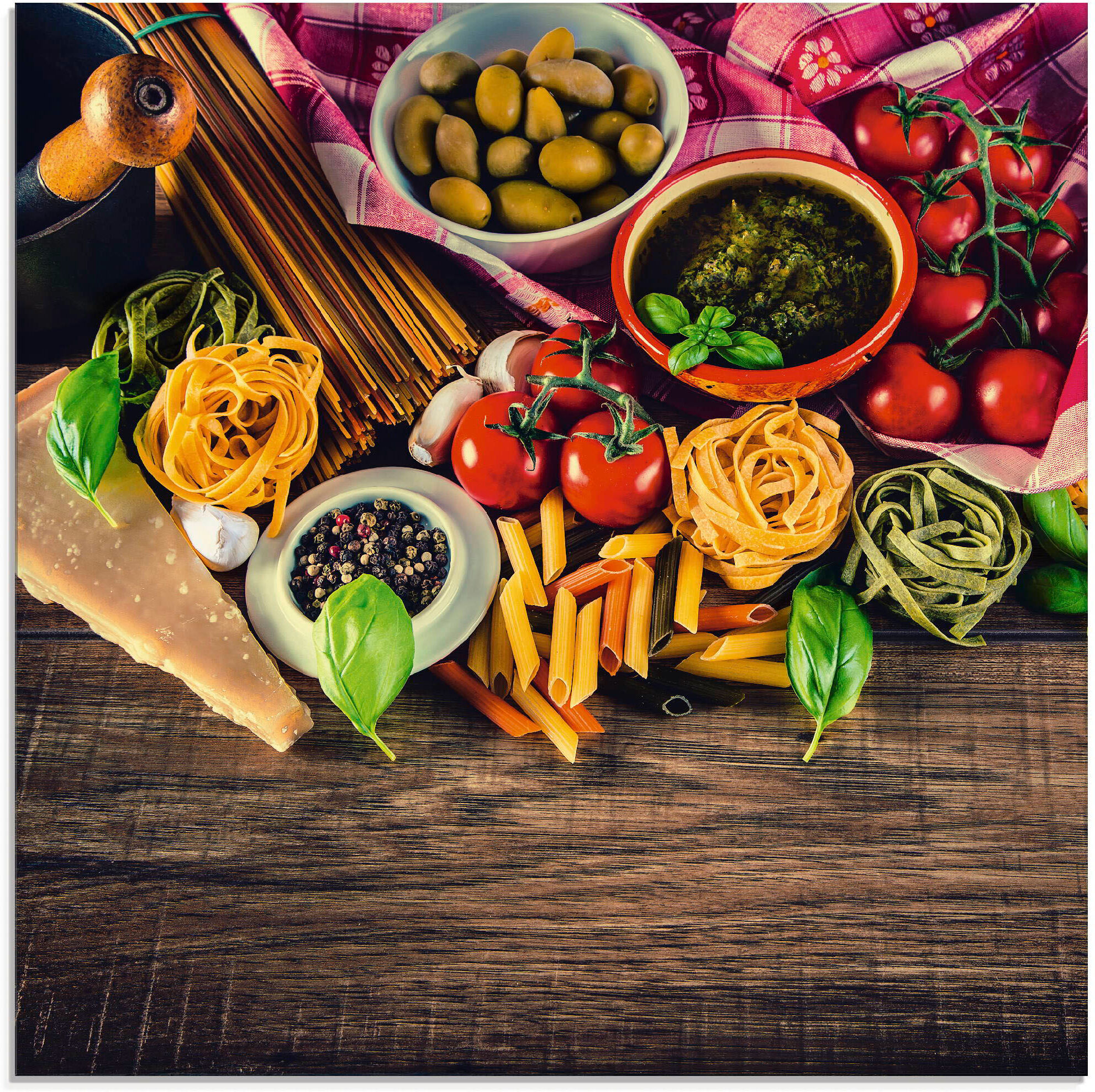 Artland "Italienisch mediterrane Lebensmittel" Lebensmittel 1 Stk. tlg. in verschiedenen Grössen farbe bild(er): bunt B/H/T: 30cm x 30cm, Glasbild Lebensmittel, 1 Stk.