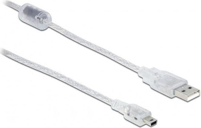 Delock USB 2.0 kabel Mini-USB type B naar USB, 1,5 m, transparant