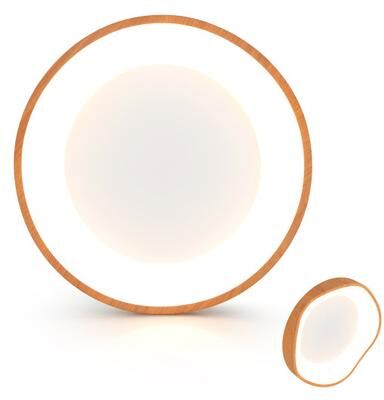 Costway 24W Modern LED Mount Ceiling Light with Wood Pattern and Metal Frame-Natural