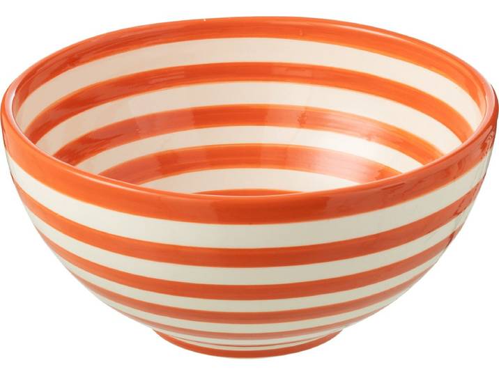 J-Line kom Granada Stripes High - keramiek - wit/oranje - large - Ø 28 cm