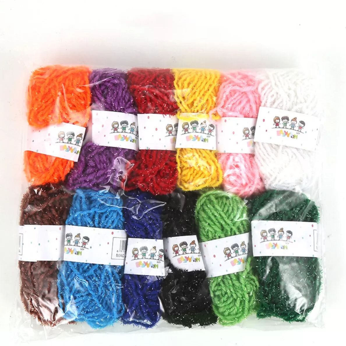 INF 12 Farben Glitzer Milch Baumwollgarn Knäuel - Weiches, 5-fädiges, voluminöses Garn zum Handstricken, Häkeln, DIY Basteln