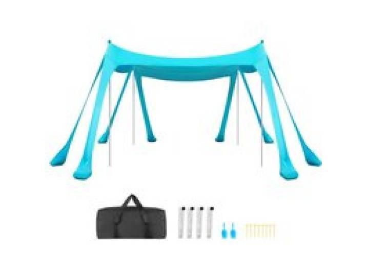 VEVOR Strandzelt mit Sonnenschutz (UPF 50+) 3 x 3 x 2 m, Strandmuschel mit Sandsäcken & Stützstangen & Sandschaufeln, Tragbares Sonnensegel für Familienausflüge Camping Angel Grün