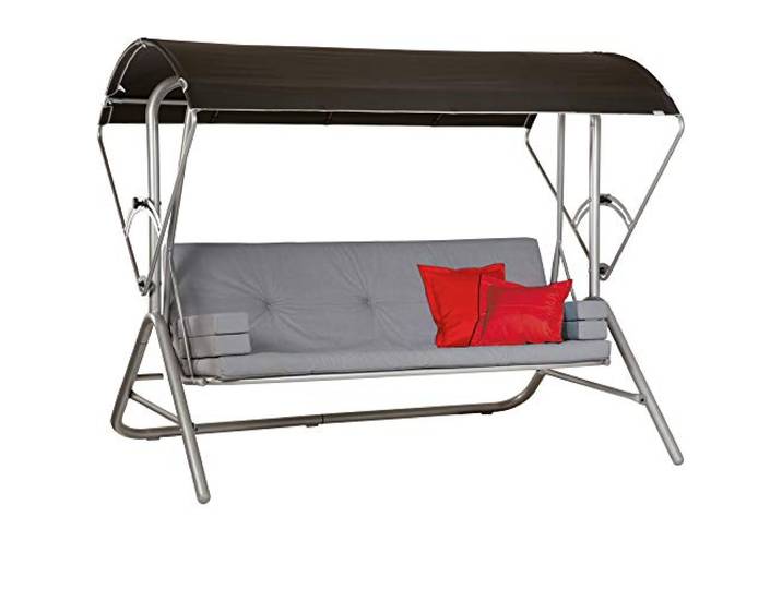 Acamp Hollywoodschaukel Star Anthrazit 217x145 x177 cm Sitz und Rücken aus Streckmetall mit nanotech-Beschichtung Rücken klappbar Flexibles Sonnendach wetterfest