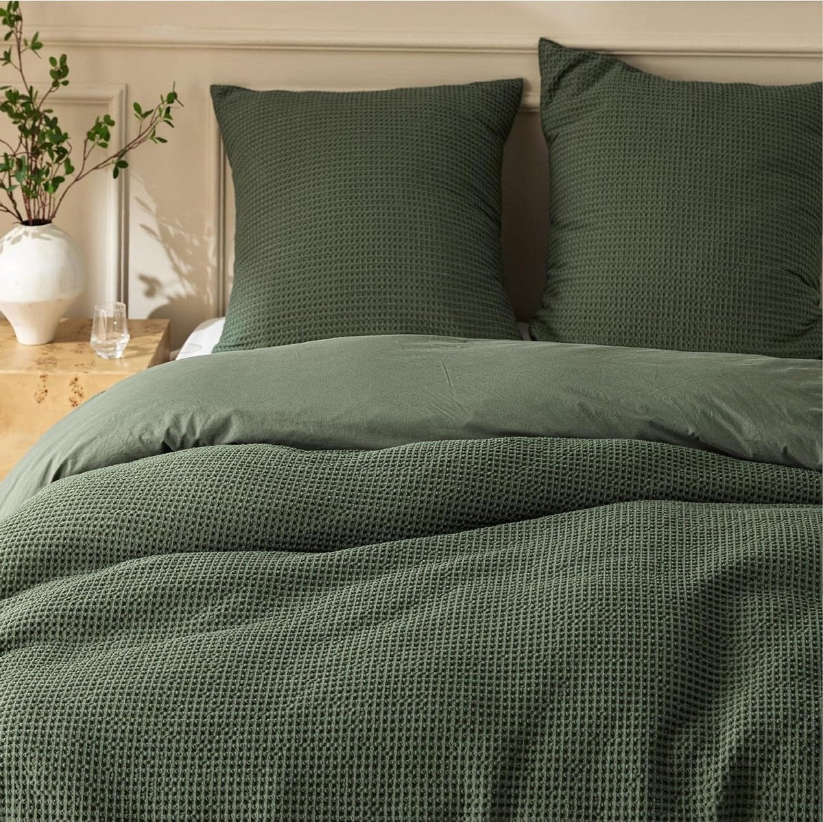 Dekbedovertrek Wafel Beddengoed Set Olijfgroen - 240 x 220 cm