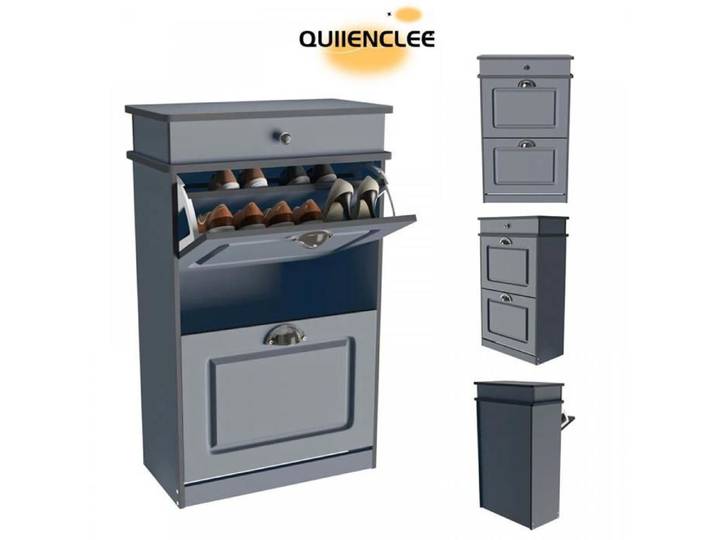 Meuble à chaussures laqué gris 82*52*23cm matériau MDF design coulissant meuble à chaussures d'entrée QUIIENCLEE