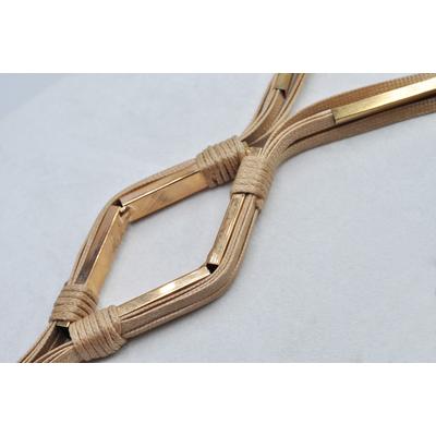 Collierkettchen STEUER "mehrreihig beige mit goldfarbener Zierde", gelb, Halsketten, Damen, 64cm, Metall, L: 64