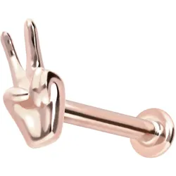 14 Karat Gold Labret mit Innengewinde PEACE-ZEICHEN