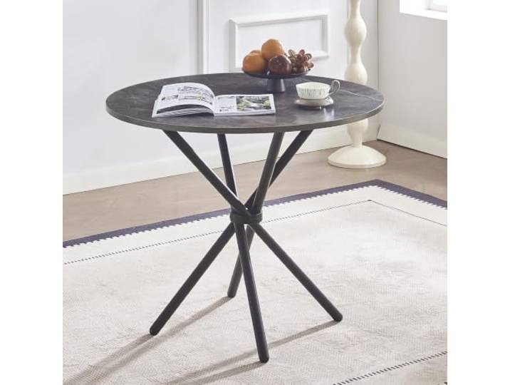 paonne Runder Esstisch mit MDF-Platte und schwarzen Beinen, Küchentisch 90 cm, Moderner runder Frühstückstisch für 2-4 Personen