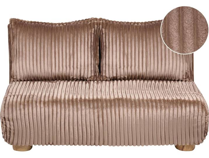 BELIANI 2-Sitzer Sofa Hellbraun Cord mit Schlaffunktion 2 Kissen Holzbeine Dicke Nähte Modernes Design Wohnzimmer Kinder Schlafsofa