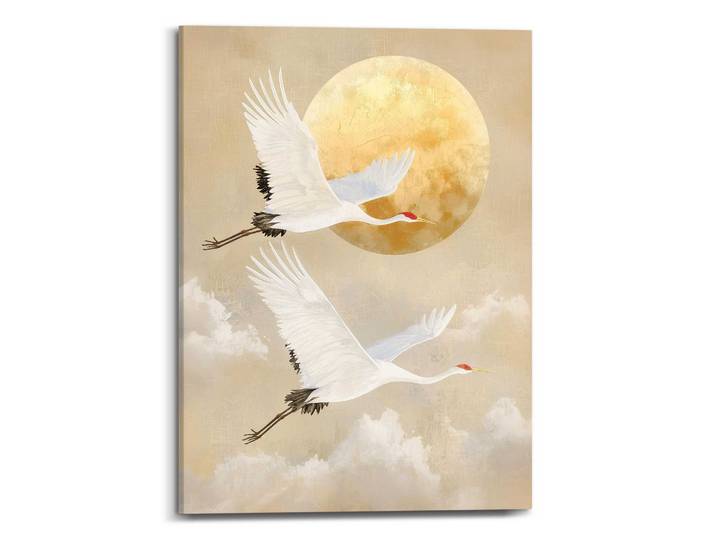 Leinwandbild REINDERS Kräne , beige (farbe bild(er): beige), B:50cm H:70cm T:2,5cm, Bilder, Leinwandbild, Wohnzimmer - Mond - Beige - Leinwand - Tiere - 50x70 cm