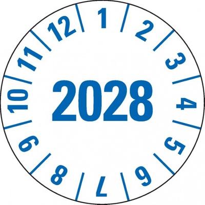 Dreifke® Prüfplakette 2028, weiß, Folie, m.Spezialkl., Oberflächenschutz, Ø25mm, 500 Stk.