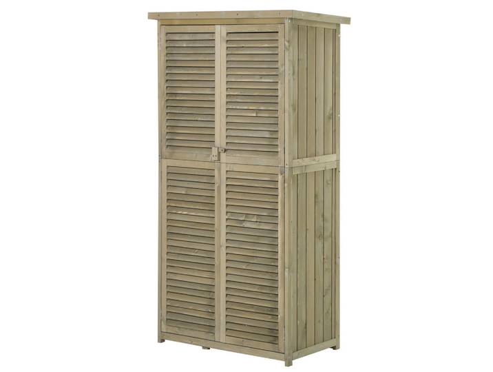 Outsunny Geräteschuppen Gerätehaus Geräteschrank, 4 Fächer, Kiefer, Tannenholz, Grau, Holz, 46.5x160x87 cm, Gartenzubehör, Geräteschuppen