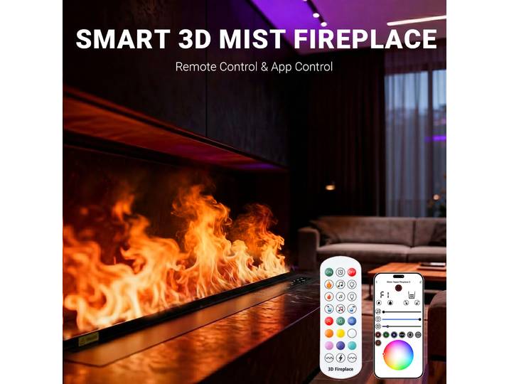 Cheminée électrique intelligente 3D avec humidificateur à vapeur d'eau, flamme décorative LED, son de brûlure de bois, pour mur TV