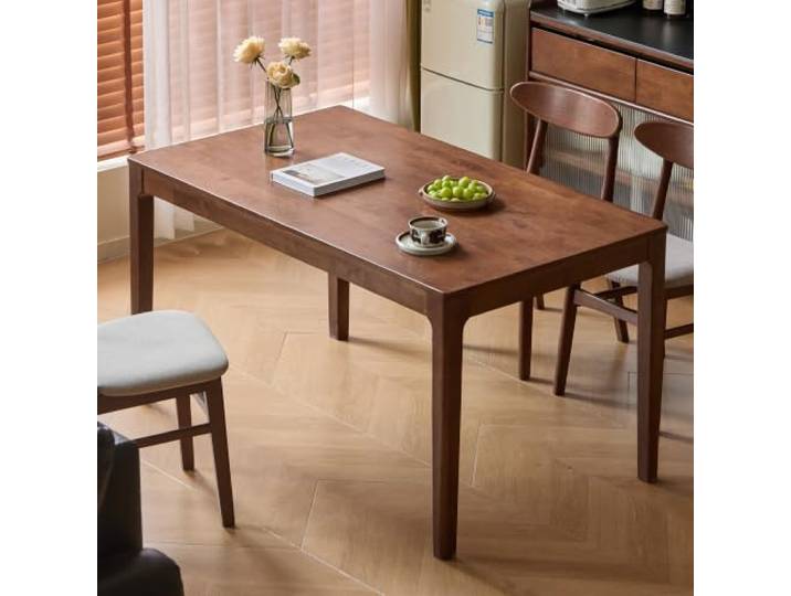 YESWOOD Massivholz Esszimmertisch für 4-6 Personen,Walnuss,140X80X75CM Esstisch Holz mit Elegantes Design in Walnussbraun,Baumkantentisch Küchentisch für Restaurant, Küche