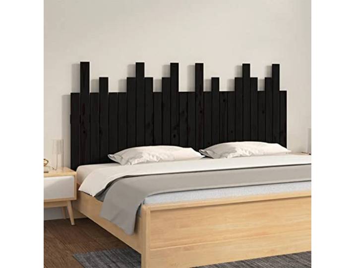 Holzbett Kopfteil aus massivem Kiefernholz, schwarz, 166x3x80 cm, Wandmontage und bietet hervorragende Rückenstütze beim Lesen.