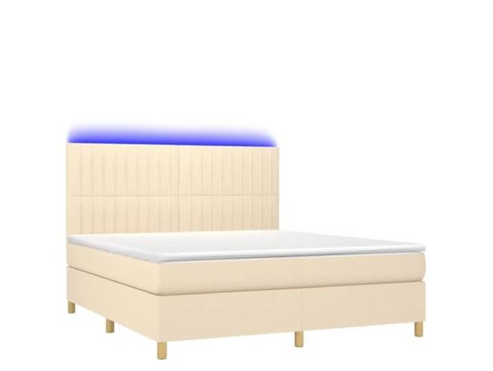 PUGYNBK Boxspringbett, Matratze und LED-Lichter, cremefarbener Stoff, 160 x 200 cm
