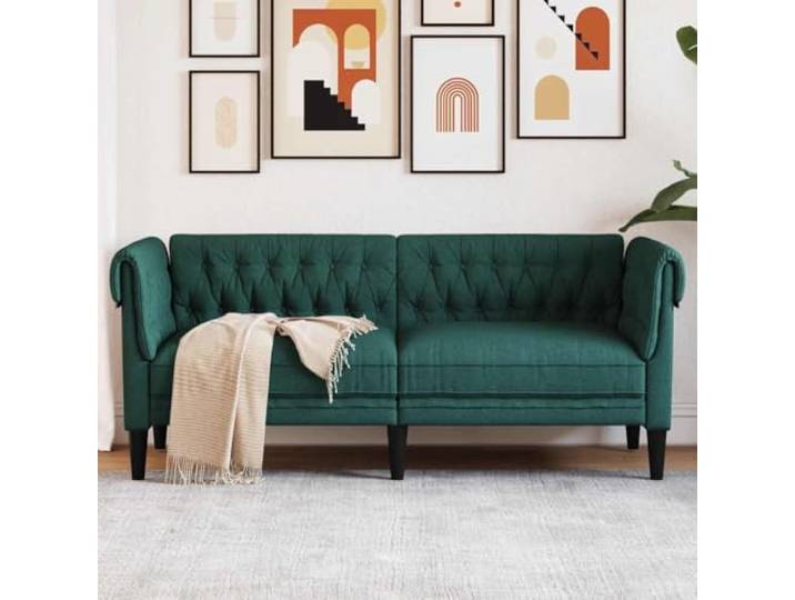 HEFZGDB Chesterfield-Sofa 2-Sitzer Dunkelgrün Stoff Polstermöbel mit gepolsterten Sitzflächen und klassischen Rollarmlehnen für stilvollen Komfort strapazierfähiges atmungsaktives