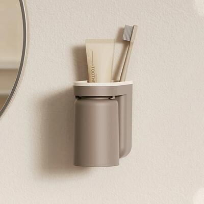 Discount Dollar Deals Innovative Toothbrush Storage Rack, Wall Mounted Mouthwash Cup Brush Cup, Light Luxury Bathroom Organizer For Couples brown