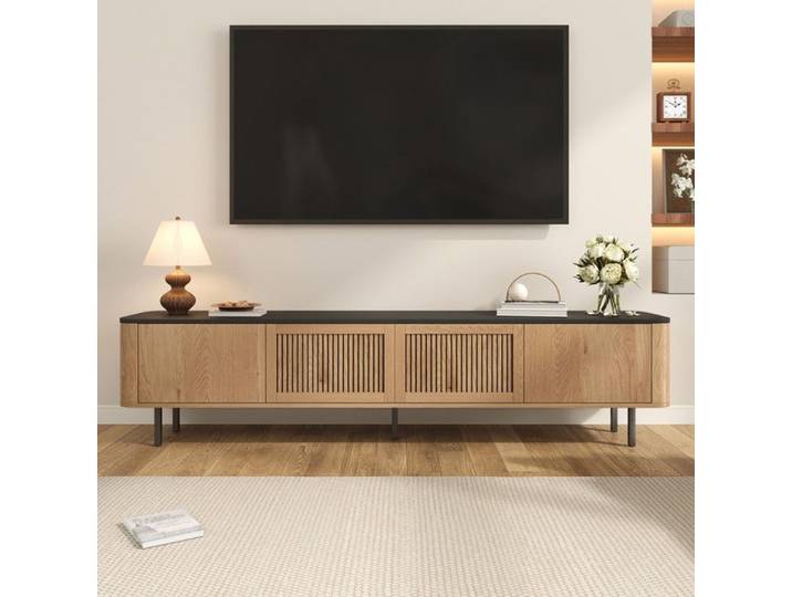Meuble tv moderne avec grille Meuble tv panneau TV meuble TV inférieur. 190 x 35 x 45 cm palette de couleurs en noir et bois