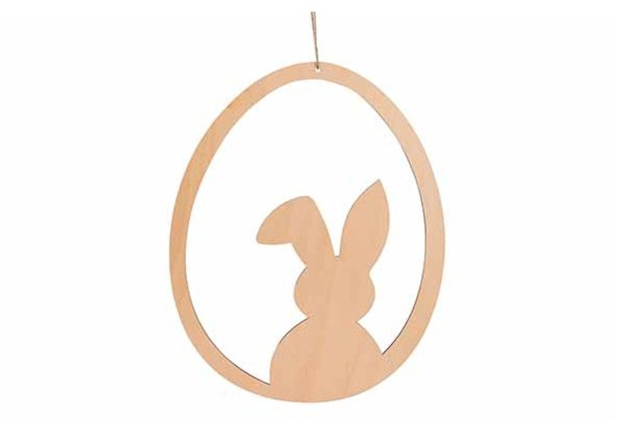 Cosy @ Home Ei Hanger Open Rabbit Beige Ovaal Hout H 30 cm x B 24,3 cm