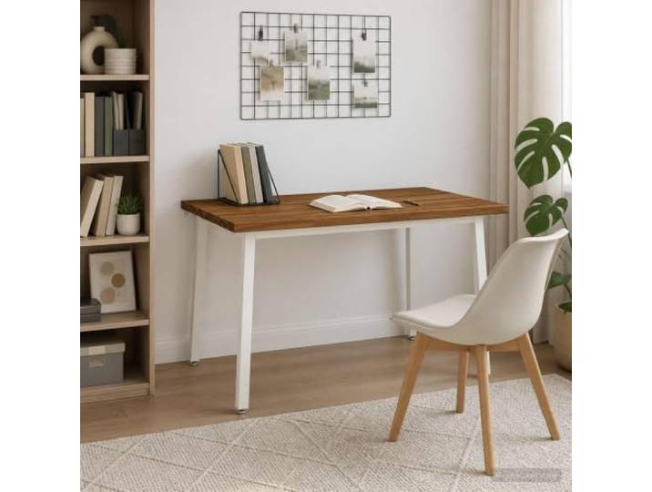 Rechteckiger Esstisch aus massivem Akazienholz und verzinktem Stahl Massives Akazienholz, Beine aus verzinktem Stahl, für den Innenbereich, rutschfestes Zubehör, modernes Design