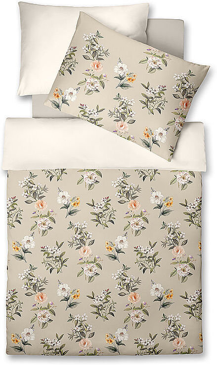 FLEURESSE Satin Bettwäsche 70x90cm/140x200cm BED ART Wildflower Cream beige EG
