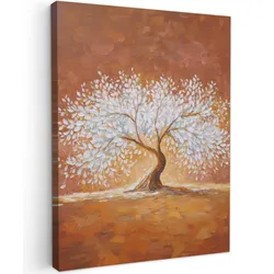 LEINWANDBILD Abstrakt - Baum - Weiß - Blätter Wandbild Wohnzimmer 60x80 cm