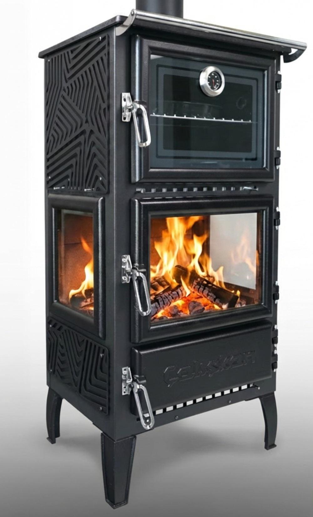 Dreischeiben-Holzherd Modell 306-3D Backfach + Herdplatte - 12,10 kW