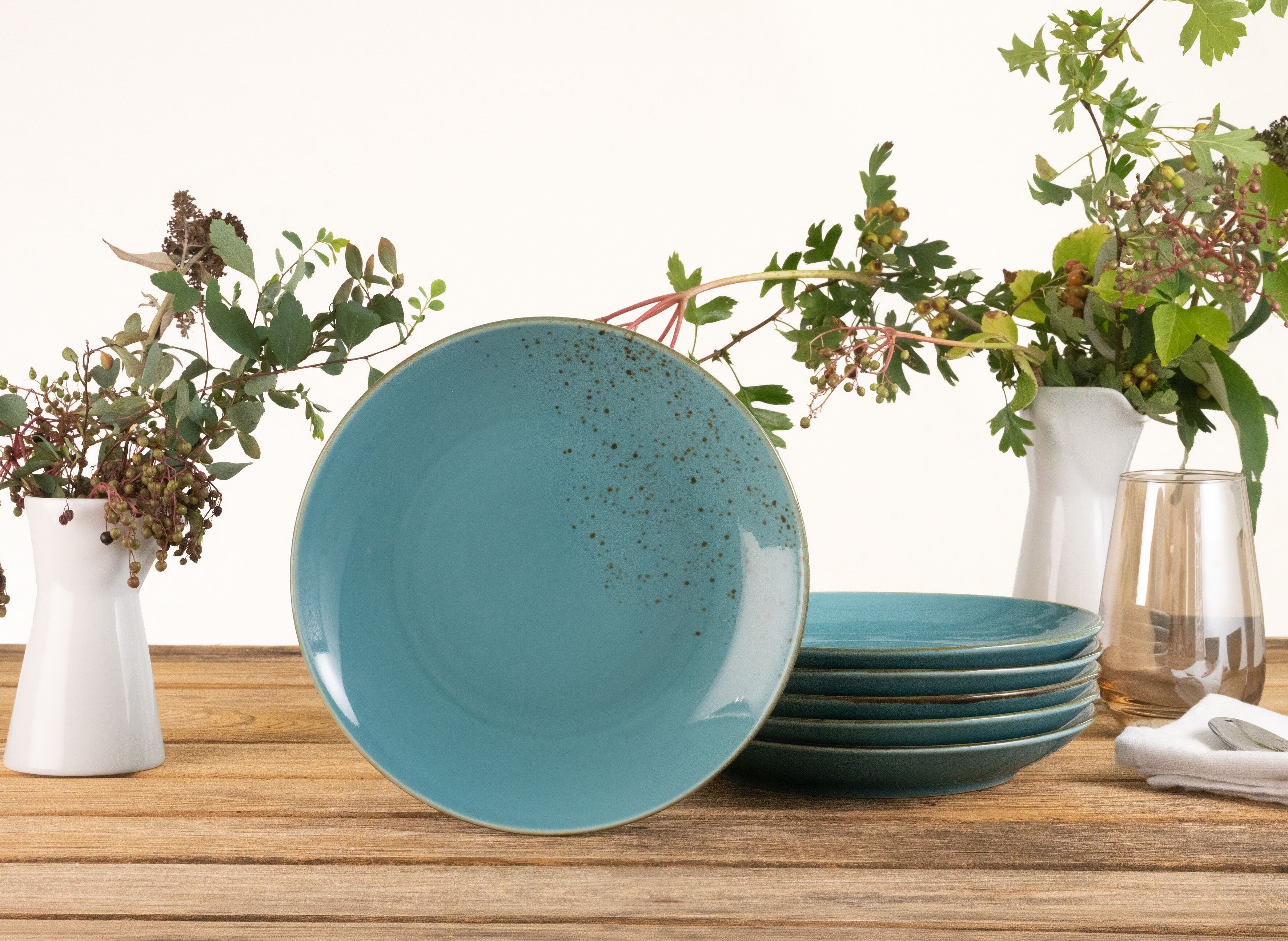 Dessertteller CREATABLE "Essteller NATURE COLLECTION", blau (aquablau), Ø:21cm, Steinzeug, Speiseteller, Dessertteller, Teller Set für 6 Personen, Ø 21 cm, Steinzeug aquablau 21cm