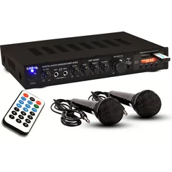 HiFi 270 W Verstärker Event Anlage Bluetooth Fernbedienung USB MP3 im Set inkl. 2 Mikrofonen