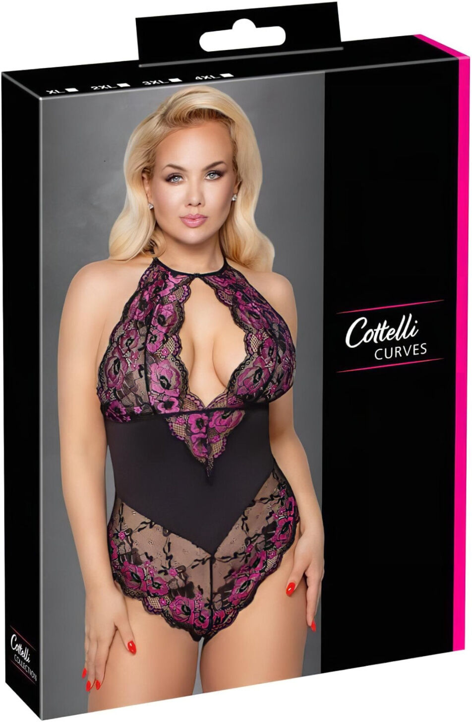 Cottelli Plus Size - Floral Bodysuit (Black-Purple)