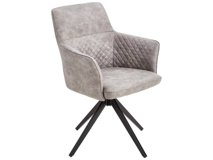 Armlehnstuhl, Schwarz & Silber, 62x90x63 cm, Metall & Textil, 180° Drehbar & Automatische Rückholfunktion, Modern, MID.YOU