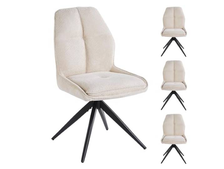 stone princess 2er Set Esszimmerstühle Drehbare: Stoffbezug Gepolsterter Sitz - Moderne Küchenstühle mit 360° Drehfunktion Rückstellmechanismus - Metallgestell in Matt Schwarz (CC006-beige, 4er)