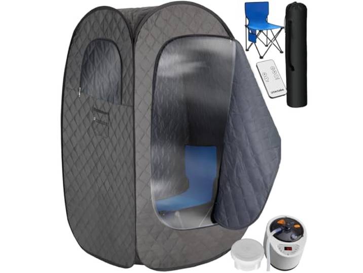 tectake® tragbare Dampfsauna für Zuhause mit 15 Temperaturmodi und Timer, Sauna Zelt für Zuhause, Zeltsauna mit Ofen/Dampfgenerator, Mini Sauna, Wellness für Zuhause, Heimsauna - grau