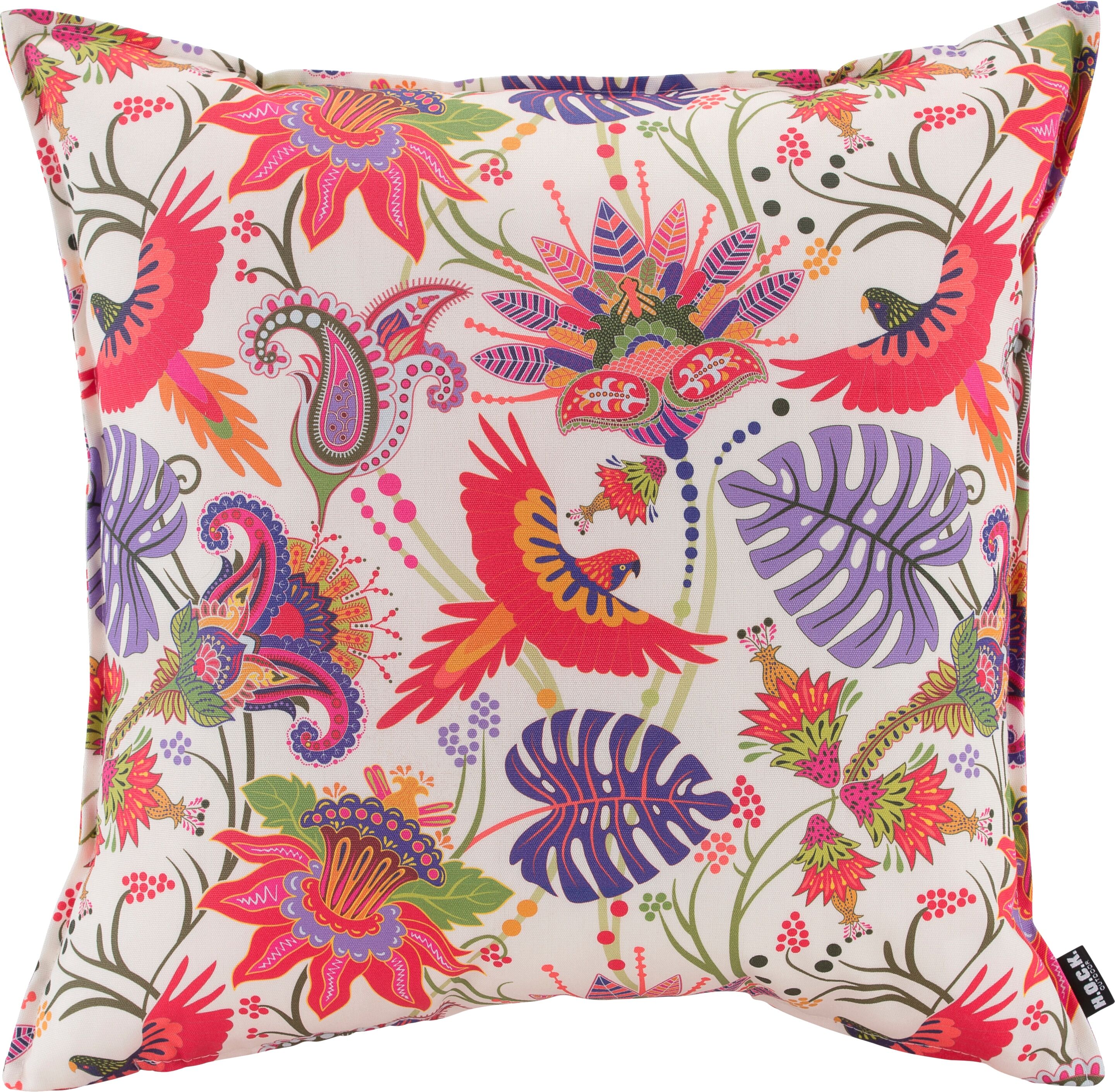 Dekokissen H.O.C.K. "Leila Garden", lila (lila, weiß, geblümt), B:50cm H:10cm L:50cm, Polyacryl, Dekokissen_Sitzkissen_Kissenhüllen, Dekokissen, Outdoor geeignet, Wendekissenhülle mit Füllung, 1 Stück lila, weiß, geblümt B/L: 50cm x 50cm, 1 Stk.