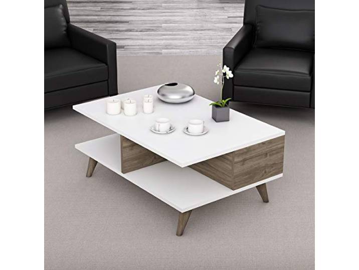 Homemania Kaffeetisch, Melaminspanplatte, Weiß, Walnuss, 90 x 60 x 38.6 cm