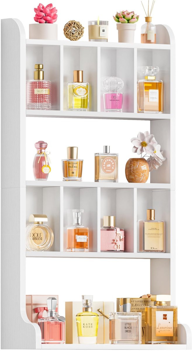 Merkloze 5-laagse houten wandplank voor parfum en make-up