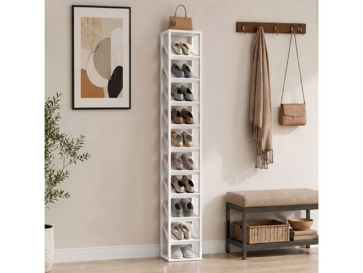 HOOBRO Étagère à Chaussures à 10 Niveaux Meuble à Chaussures Rangement des Chaussures 28 x 28 x 181 cm Blanc